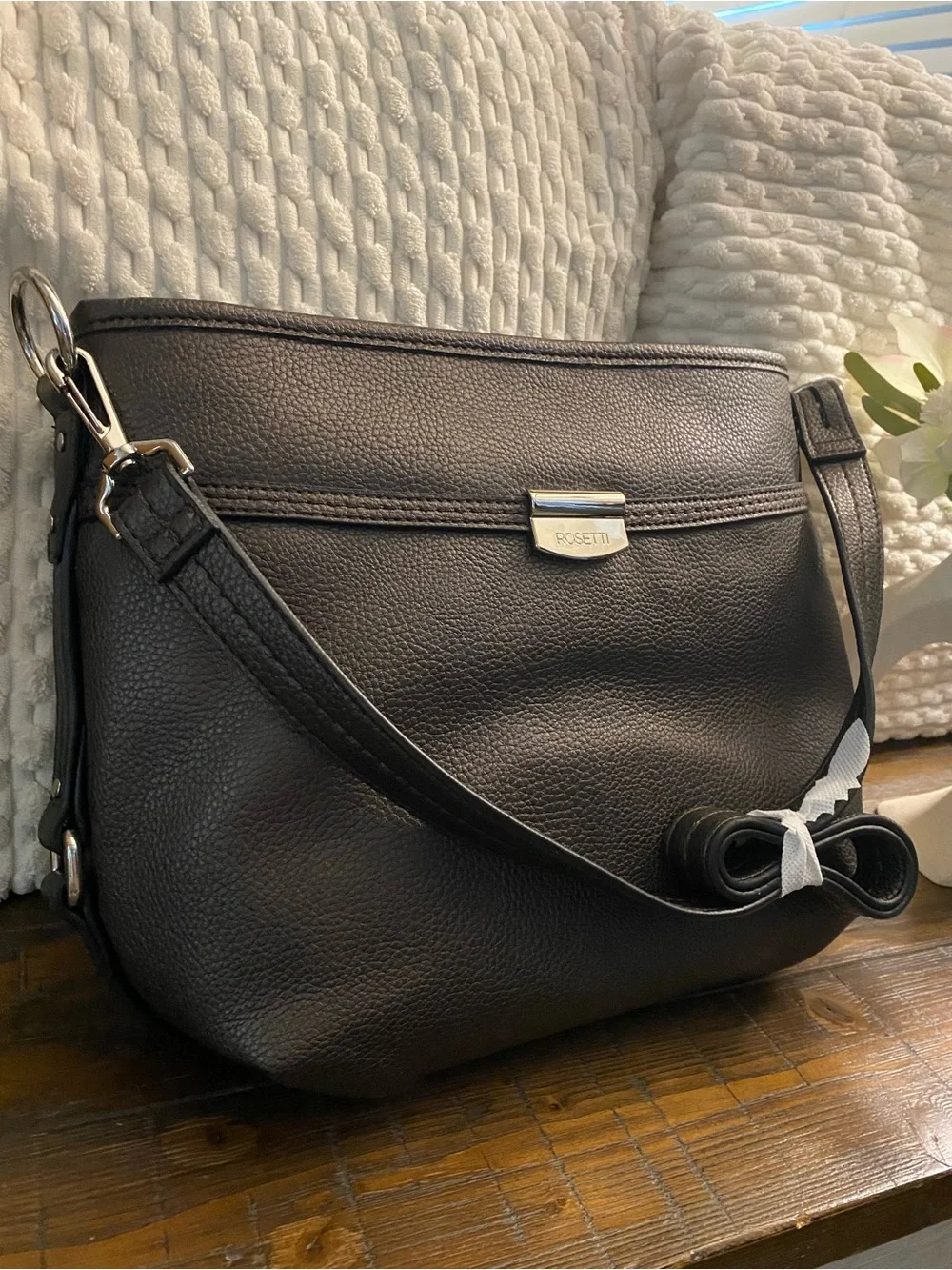 Rosetti Black Textured Pebbled Crossbody Bag with Silver Hardware